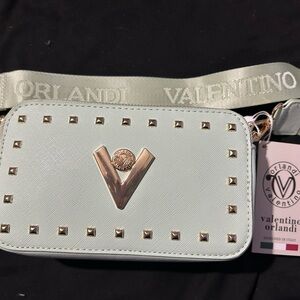 Valentino Orlandi Light Green Crossbody with Gold Studs